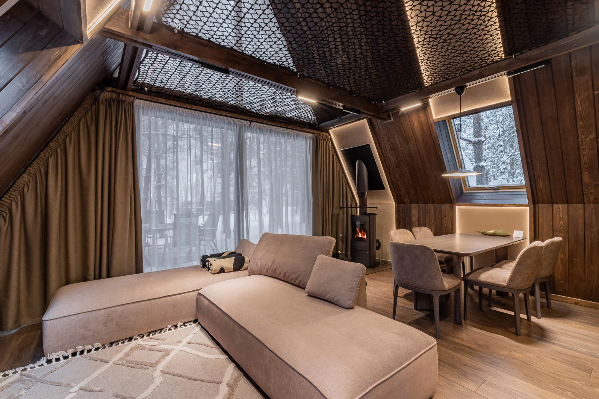 A-frame Forrest Duet living room